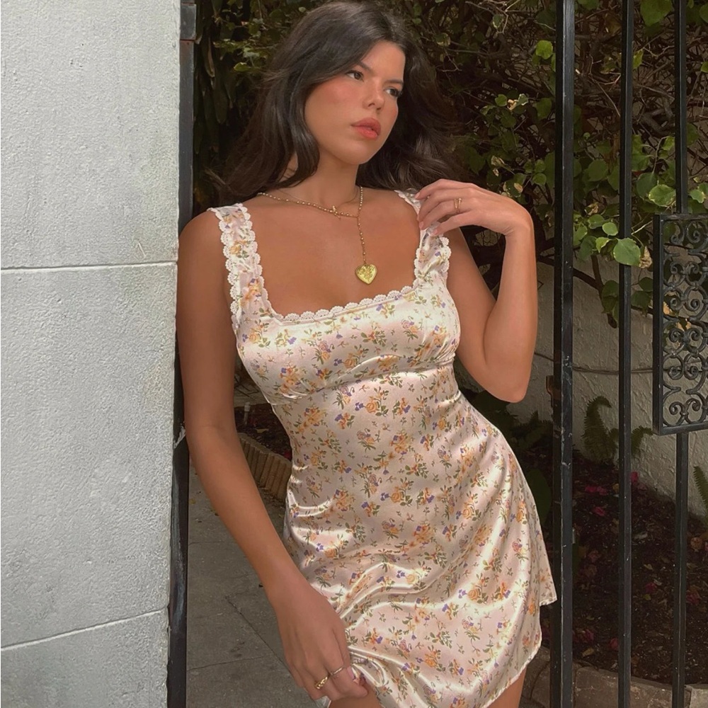 Princess Polly Floral Mini Dress - Cream